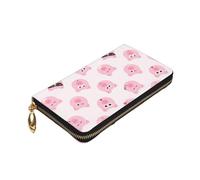 ZaKhs Divertente rosa maiale stampa viso portafoglio in pelle zip portamonete grande capacità titolare della carta per donne uomini regalo, Nero , Taglia unica