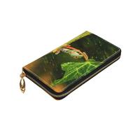 ZaKhs Frog and Rain Print Portafoglio da donna in pelle con cerniera portamonete grande capacità titolare della carta per donne uomini regalo, Nero , Taglia unica