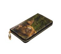 ZaKhs Grassland Lion Print Portafoglio da donna in pelle con cerniera portamonete grande capacità titolare della carta per donne uomini regalo, Nero , Taglia unica