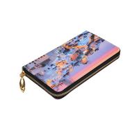 ZaKhs Grecia Island Tramonto Paesaggio Stampa Portafoglio Donna in Pelle Zip Portamonete Grande Capacità Porta Carte per Donne Uomini Regalo, Nero , Taglia unica