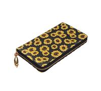 ZaKhs Hipster Golden Sunflowers Print Portafoglio da donna in pelle con cerniera portamonete grande capacità titolare della carta per donne uomini regalo, Nero , Taglia unica