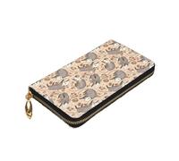 ZaKhs Opossum and Roses Print Portafoglio da donna in pelle con cerniera portamonete grande capacità titolare della carta per donne uomini regalo, Nero , Taglia unica