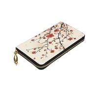 ZaKhs Primavera Giapponese Prugna Stampa Floreale Portafoglio da Donna In Pelle Zip Portamonete Grande Capacità Titolare Della Carta per, Nero , Taglia unica
