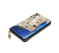 ZaKhs Santorini Isola greca vista mare stampa portafoglio donna in pelle zip portamonete grande capacità titolare della carta per donne uomini regalo, Nero , Taglia unica