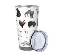 ZaKhs Tazza termica con stampa di animali, 590 ml, con coperchio e cannuccia, tazza da caffè in acciaio inox, tazze da viaggio per donne e uomini
