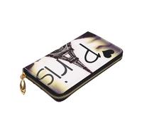 ZaKhs Torre Eiffel Love Paris Print Portafoglio da donna in pelle con cerniera portamonete grande capacità titolare della carta per donne uomini regalo, Nero , Taglia unica