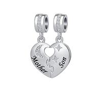 ZakiaHo 2 ciondoli coordinati a forma di cuore con scritta "Mother Daughter" e "Daughter", per braccialetti da donna, con stella e luna, compatibili con braccialetti Pandora, Rame, Nessuna pietra