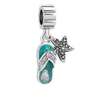 ZakiaHo Charm a forma di ciabatta a tema spiaggia, a forma di stella marina, per braccialetti, viaggi, vacanze estive, compatibile con braccialetti Pandora da donna, Rame, Nessuna pietra preziosa