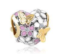 ZakiaHo Charm a forma di cuore a forma di farfalla, per braccialetti placcati in oro, compatibile con braccialetti Pandora, Rame, Nessuna pietra preziosa