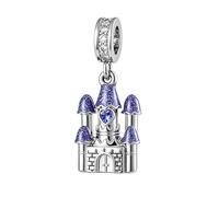 ZakiaHo Ciondolo a forma di cuore con castello magico delle fiabe, per braccialetti con scritta "Happy Birthday", regalo di Natale, da donna, compatibile con braccialetti Pandora, Rame, Non pietra