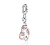 ZakiaHo Ciondolo a forma di cuore con simbolo dell'infinito e amore, anello di fidanzamento per braccialetti da donna, per compleanno, San Valentino, compatibile con braccialetti Pandora, Rame