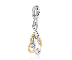 ZakiaHo Ciondolo a forma di cuore con simbolo dell'infinito e amore, anello di fidanzamento per braccialetti da donna, per compleanno, San Valentino, compatibile con braccialetti Pandora, Rame