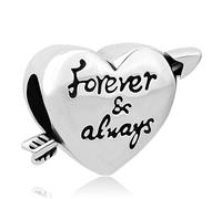 ZakiaHo Forever &Always - Ciondolo a forma di anima gemella con freccia attraverso un cuore, compatibile con braccialetti Pandora, Rame, Nessuna pietra preziosa
