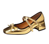 ZaKoonaC Ballerine da donna con dolce cinturino a croce unica Mary-Jane - Tacco grosso 4,5 cm, per feste, appuntamenti, viaggi, gold, 37 EU