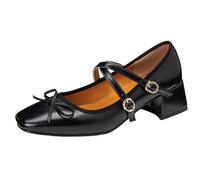 ZaKoonaC Ballerine da donna con dolce cinturino a croce unica Mary-Jane - Tacco grosso 4,5 cm, per feste, appuntamenti, viaggi, Nero , 43 EU