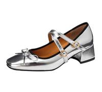 ZaKoonaC Ballerine da donna con dolce cinturino a croce unica Mary-Jane - Tacco grosso 4,5 cm, per feste, appuntamenti, viaggi, argento, 32 EU
