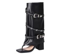 ZaKoonaC Stivaletti da donna con puntale e chiusura trapuntata | Sandali romani per il tempo libero e la città, Nero , 44 EU