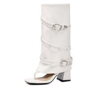 ZaKoonaC Stivaletti da donna con puntale e chiusura trapuntata | Sandali romani per il tempo libero e la città, bianco, 35 EU