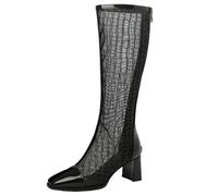 ZaKoonaC Stivaletti da donna con tacco a blocco da 6 cm, seducente stampa coccodrillo, stivali da sera con chiusura lampo, Nero , 37 EU