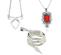 Zaky 3 pezzi City of Bones The Mortal Instruments Inspired Angelic Power Rune Symbols Collana Isabelle Lightwood's Electrum Whip Serpent Snake Bracciale Collana Set, Zinco