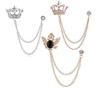 Zaky 3 pezzi da uomo in argento dorato corona con catena da appendere, spilla da bavero, spille da bavero per gli uomini Suit Pin Vintage Chain Spilla Suit Camicie Accessori