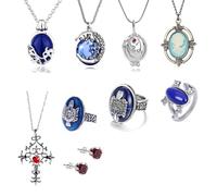Zaky 35 pezzi Sostituisci Vampire Elena Gilbert medaglione verbena e Daywalking Katherine Croce Luna Collana Orecchini a bottone con Diamanti blu royal Anello S Anello Set Adesivi