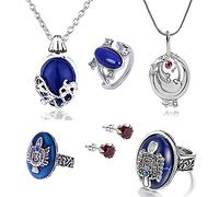 Zaky 6 pezzi Sostituisci Vampire Diaries Elena Gilbert medaglione verbena e Daywalking Katherine Collana Orecchini a bottone con Diamanti blu royal Anello Salvatore Damon Stefan