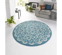 Zala Living ø140 Designer Velours Mandala - Tappeto Rotondo in Polipropilene, 140 x 140 x 0,9 cm, Colore: Blu