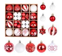 ZALAON - Set di 44 palline decorative per albero di Natale, 3/5,8 cm, palline rosse e bianche per albero di Natale, set di palline da appendere per decorazioni di Natale per interni ed esterni