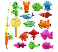 zalati Fishing Bath Toy Bath Game Set per Tutte Le età Pool Water Game Outdoor - 13pcs Pesce + 1pcs Magnetic Fishing Rod e Plastica Net - Colori e Pesci Casuali