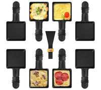 Zalava Set da 8 Padelline Raclette Antiaderente, Mini Padelline da Grill di Ricambio con 8 Raschietti e Manico Nero Isolato dal Calore, per Grigliare Formaggio, Uova