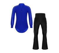 Zaldita Completo da Ballo Latino Americano Uomo Camicia Body da Ginnastica Leotard con Strass e Nappa Pantaloni a Zampa Vestito da Ballo Valzer Samba Rumba Dancewear A Blu M