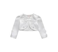 Zaldita Coprispalle Bambina Elegante Cardigan Manica Corta Bolero Cardigan in Pizzo Fioreale Giacca Corta per Damigella d'Onore Battesimo Comunione Wedding Party Manica Lunga Bianca A 4-5 Anni