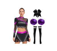 Zaldita Costume Cheerleading Dame Con Strass Top Crop Maniche Lunghe Calze Con Strass Nastro Capelli E Fioretti Le Mani Costume Carnevale Halloween Festa O Uniforme Viola L
