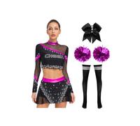 Zaldita Costume Cheerleading Dame Con Strass Top Crop Maniche Lunghe Calze Con Strass Nastro Capelli E Fioretti Le Mani Costume Carnevale Halloween Festa O Uniforme Rosa scuro M