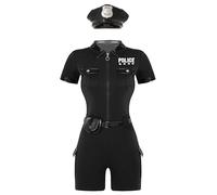 Zaldita Costume Poliziotta da Donna Tuta da Poliziotta Manica Corta con Cintura Marsupio e Cappello di Polizia Bodydcon Tutina Poliziotta Cosplay Carnevale Nero S
