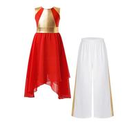 Zaldita Costumi da Danza di lode per Bimbe Kids con Patchwork Metallico per la Danza di lode e la devozione Rosso e Bianco 7-8 Anni