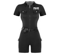 Zaldita Costumi Donna Poliziotta Costume da Ufficiale di Polizia Tuta da Poliziotta con Cintura e Marsupio Jumpsuit Tutina Police Officer Costume Carnevale Nero L