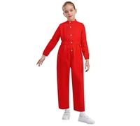 Zaldita Jumpsuit Salopette Bambini Tuta Intera Manica Lunga Tutina Bottoni Tasca Pagliaccetto Playsuit Elastico in Tinta Unita Monopezzo da Meccanici Gommisti Postale Rosso 15-16 anni