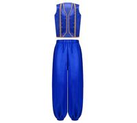 Zaldita Ragazzi Costume Medievale Bambini Gilet Vest Senza Maniche con Elastico Pantaloni Lanterna in Raso Costume Fiaba Arabo Principe per Halloween Carnevale Blu reale 15-16 anni