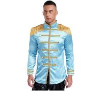 Zaldita Uomo Costume da Ringmaster Circus Blazer da Domatore Circo Banda Direttore Giacca da Principe Medievale Costume Cosplay di Halloween Mascherata Gioco di Ruolo Azzurro L