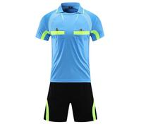 Zaldita Uomo Uniforme da Arbitro Completi Sportivi Maglia Arbitro Colletto Risvoltato Pantaloncini con Elastico Tuta da Ginastica Abbigliamento da Arbitro per Partita dI Calcio Blu L