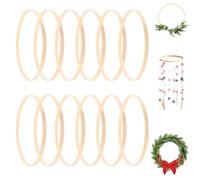 ZALHIN 12 Pezzi Cerchi Legno Fai Da Te - Per Decorazioni, Acchiappasogni, Ghirlande Natalizie, Nuziali, Cornice Artigianale (20cm)