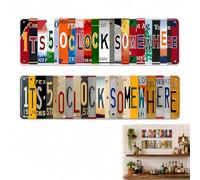 ZALHIN 2 Pezzi Targa Personalizzata Metallo Vintage - ITS 5 O CLOCK SOMEWHERE Targhe Decorazioni Parete, Quadri Vintage Targhe in Latta, Decorazioni Vintage per Cucina Lavanderia Angolo Bar Per Casa