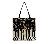 ZALHIN Borse per La Spesa Riutilizzabili con Motivo Musicale, Punk Borsetta da Donna in Cotone, Borsa in Tela per Note Musicali, Borsa in Tela Nera, Borsa per Musica
