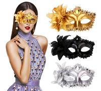 ZALHIN Confezione da 3 coppie di maschere veneziane: affascinante maschera da ballo dal design unico e straordinaria adattabilità