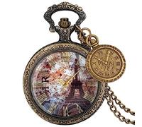 ZALTAS Bronzo vetro trasparente Big Ben Pattern Rose Flower Design Quartz Pocket Watch Roman Numbers Pendant Clock