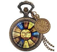 ZALTAS Bronzo vetro trasparente Big Ben Pattern Rose Flower Design Quartz Pocket Watch Roman Numbers Pendant Clock