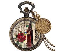 ZALTAS Bronzo vetro trasparente Big Ben Pattern Rose Flower Design Quartz Pocket Watch Roman Numbers Pendant Clock