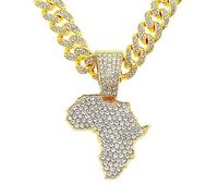 ZALTAS Uomo femmina hip hop bling mappa a ciondolo collana con collane hiphop a catena cubana da 1,3 cm Collane alla moda di moda esagerata versatile gold